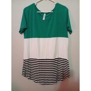 Zenana Premium Green Colorblock Tunic Top XL Womens Casual Stripes
